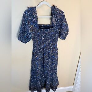 Vineyard Vines Blue Smocked Puff Sleeve cotton silk Midi Dress Size XS